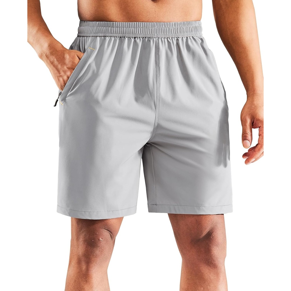 image:imageMIER Mens Quick Dry Running Shorts with Zipper Pocket Elastic Waist Athletic Workout Exercise ShortsLight Grey