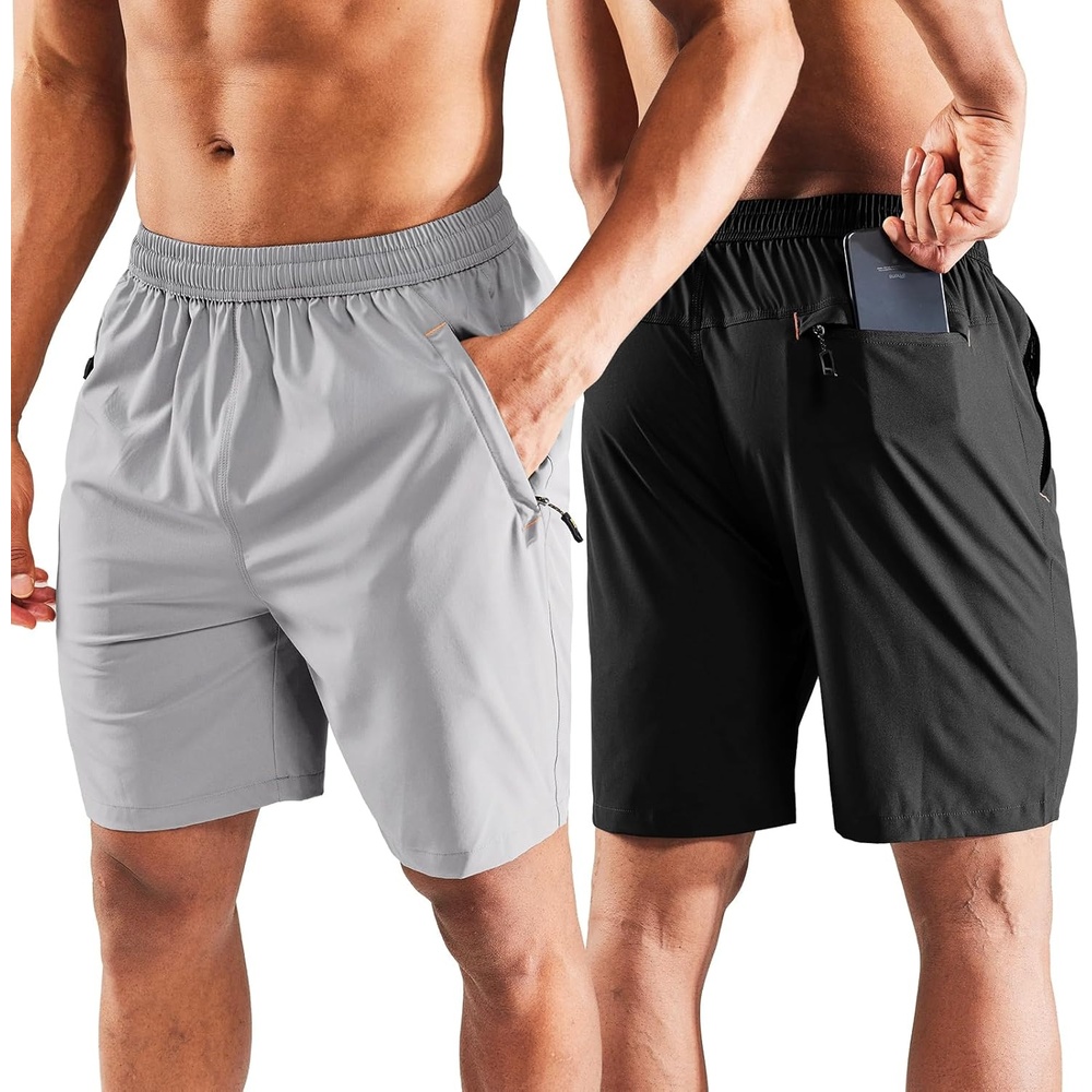 image:imageMIER Mens Quick Dry Running Shorts with Zipper Pocket Elastic Waist Athletic Workout Exercise ShortsPack Blacklight Grey