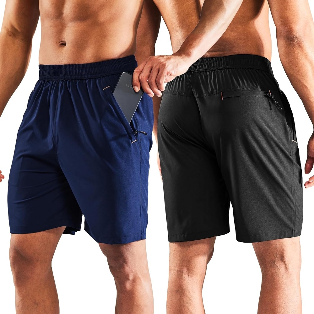 image:imageMIER Mens Quick Dry Running Shorts with Zipper Pocket Elastic Waist Athletic Workout Exercise ShortsPack Blacknavy