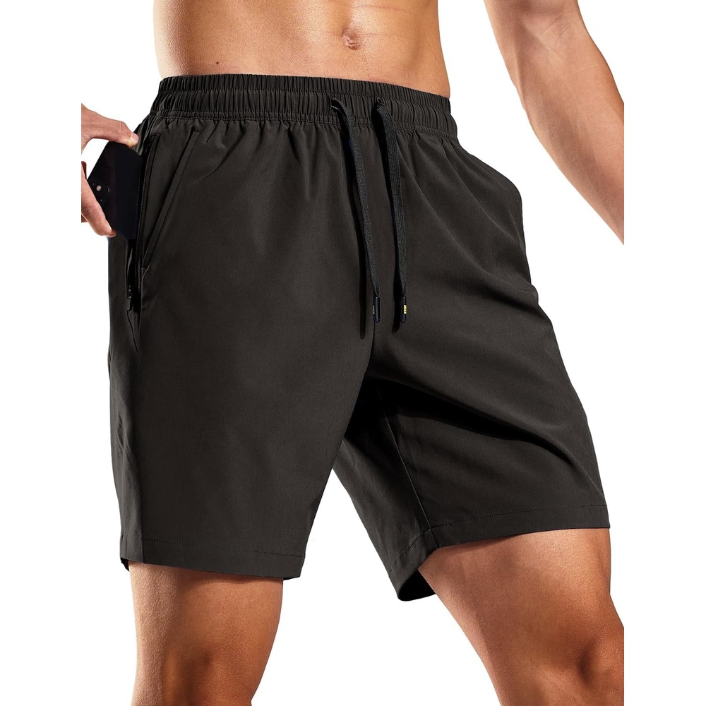 image:imageMIER Mens Workout Running Shorts 7 Inch Lightweight Athletic with Zipper Pockets No Liner QuickDry Gym Active ShortsBlack