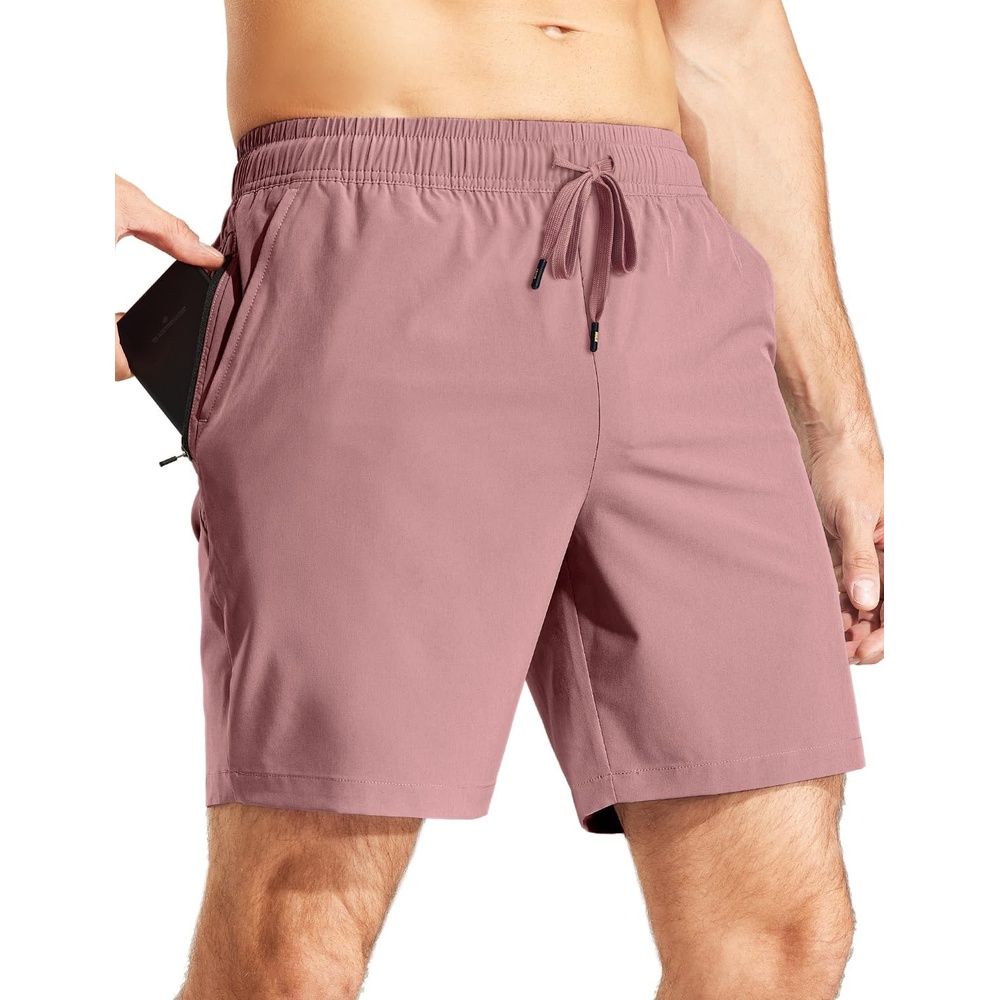 image:imageMIER Mens Workout Running Shorts 7 Inch Lightweight Athletic with Zipper Pockets No Liner QuickDry Gym Active ShortsDusty Pink