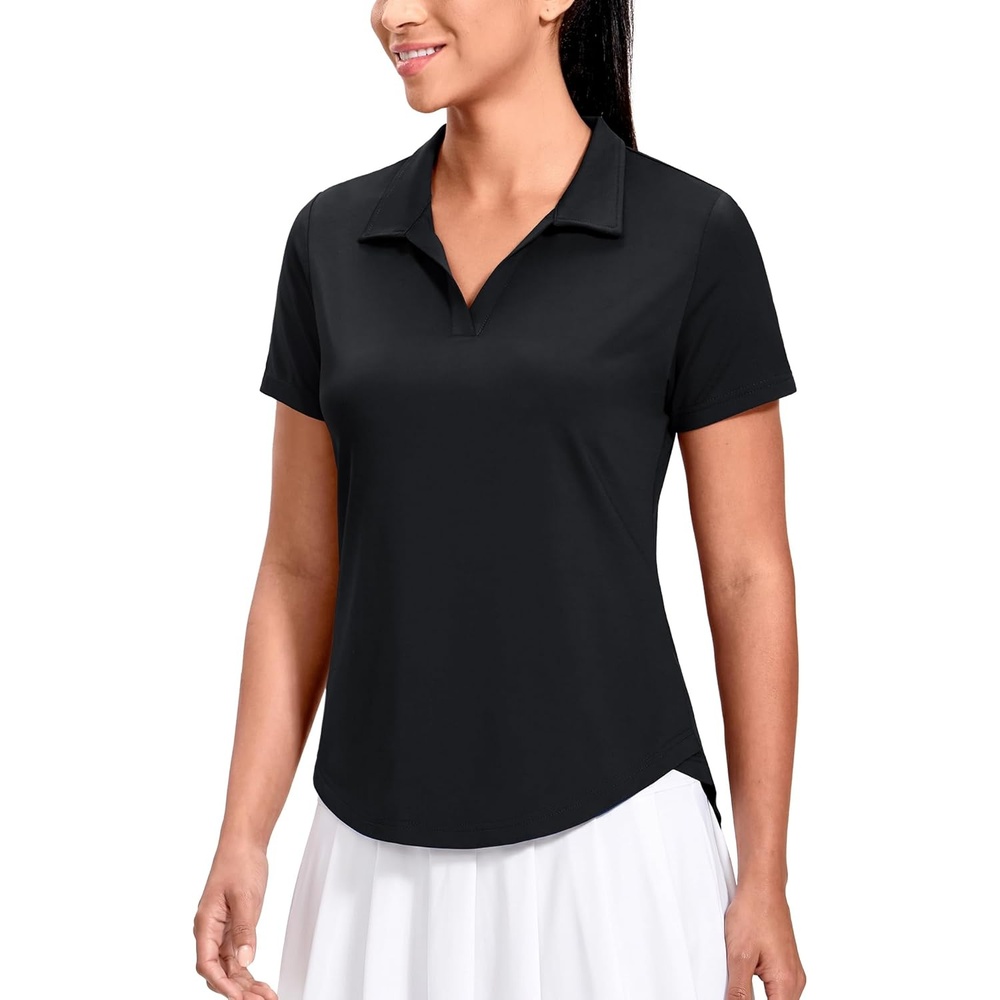 image:imageMIER Polo Shirts for Women V Neck Short Sleeve Golf Tennis Shirts Quick Dry Soft UPF 50 Collared Active Tops LightweightBlack