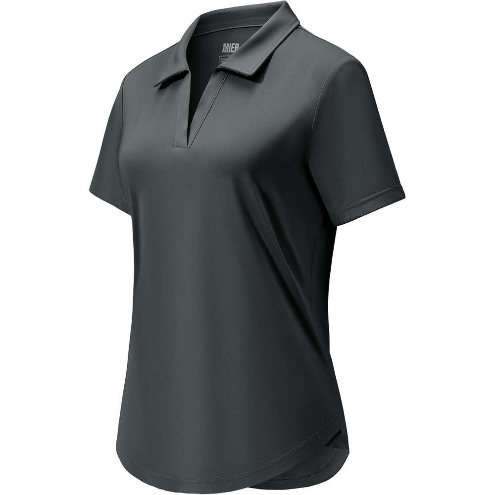 image:imageMIER Polo Shirts for Women V Neck Short Sleeve Golf Tennis Shirts Quick Dry Soft UPF 50 Collared Active Tops LightweightDark Grey