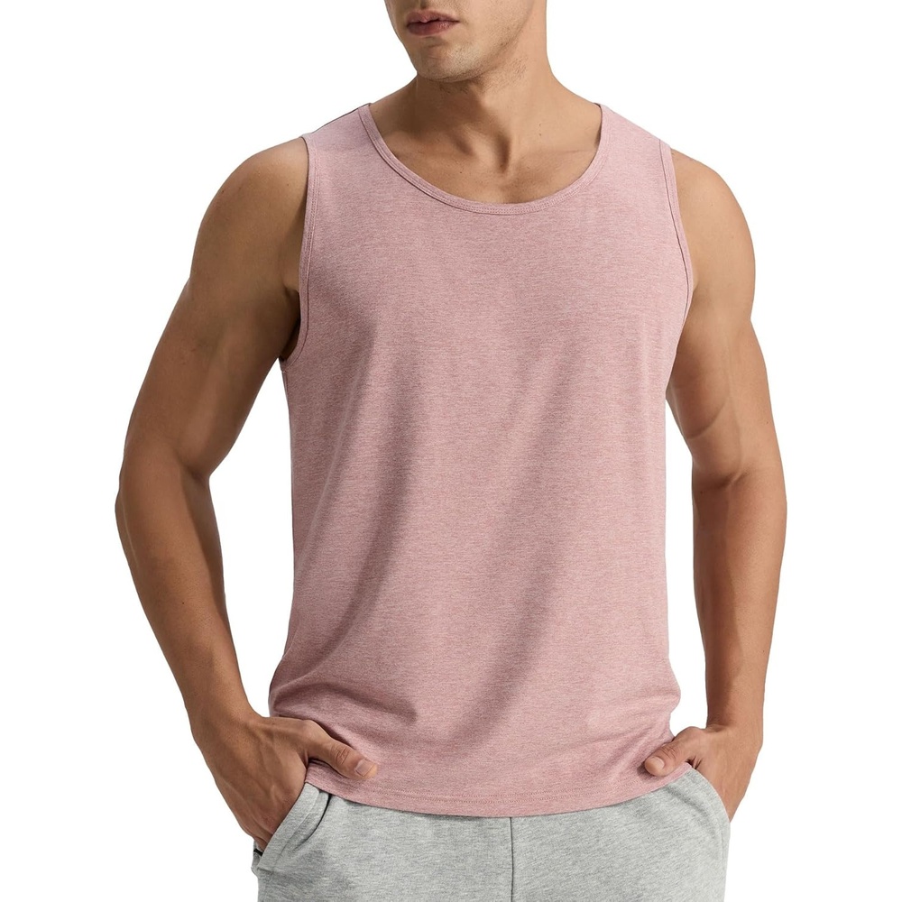 image:imageMIER Soft Tank Tops for Men Dry Fit Sleeveless Workout Muscle T Shirts for Gym Athletic Running Bodybuilding UltraComfyHeather Pink
