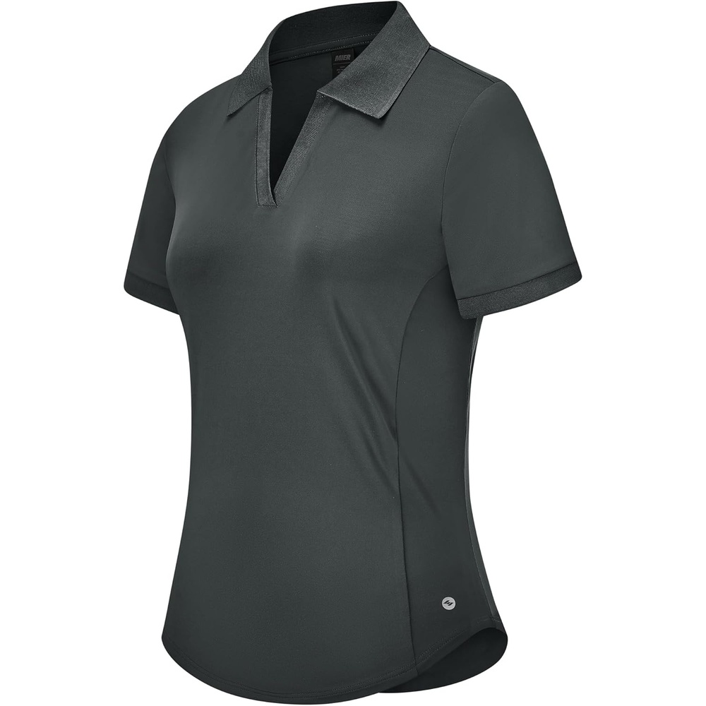 image:imageMIER VNeck Polo Shirts for Women Short Sleeve UPF 50 Sun Protection Golf Tennis Active Stretch Collared Shirt Tops Dry FitDark Grey
