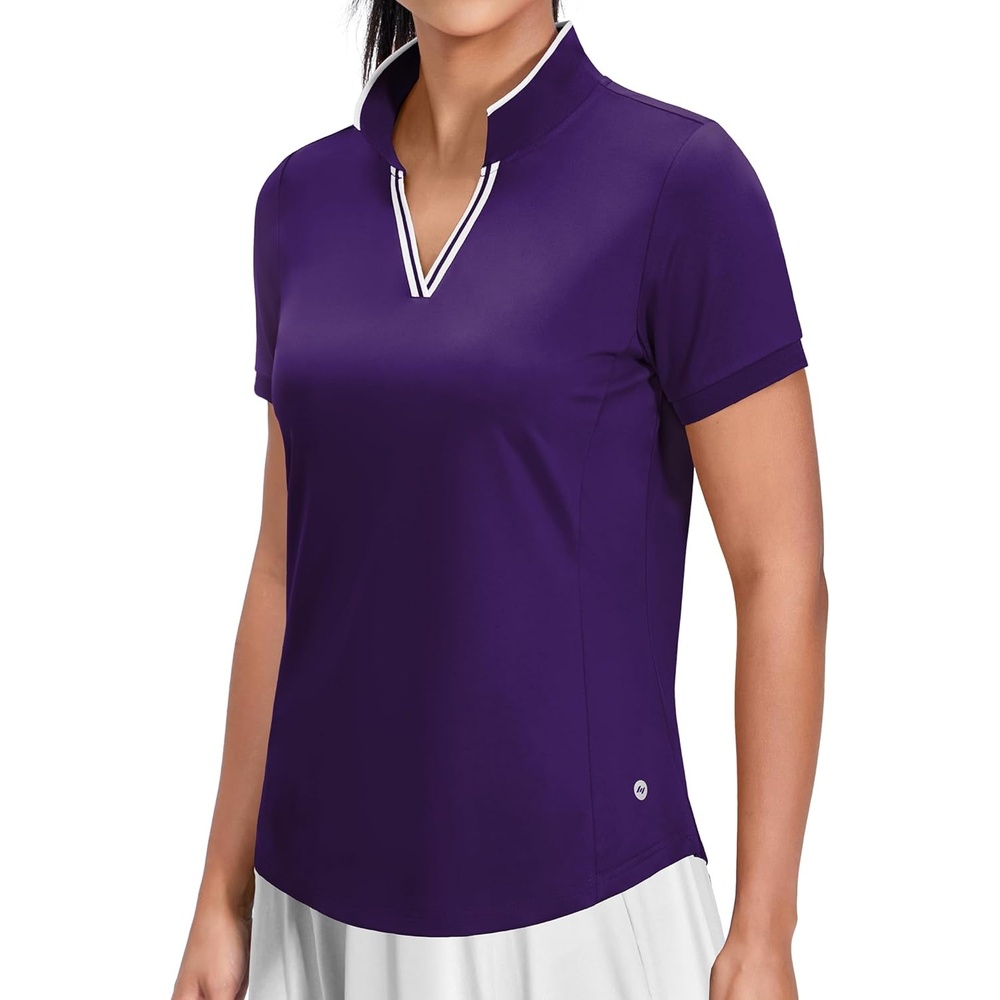 image:imageMIER VNeck Polo Shirts for Women Short Sleeve UPF 50 Sun Protection Golf Tennis Active Stretch Collared Shirt Tops Dry FitPurpleWhite