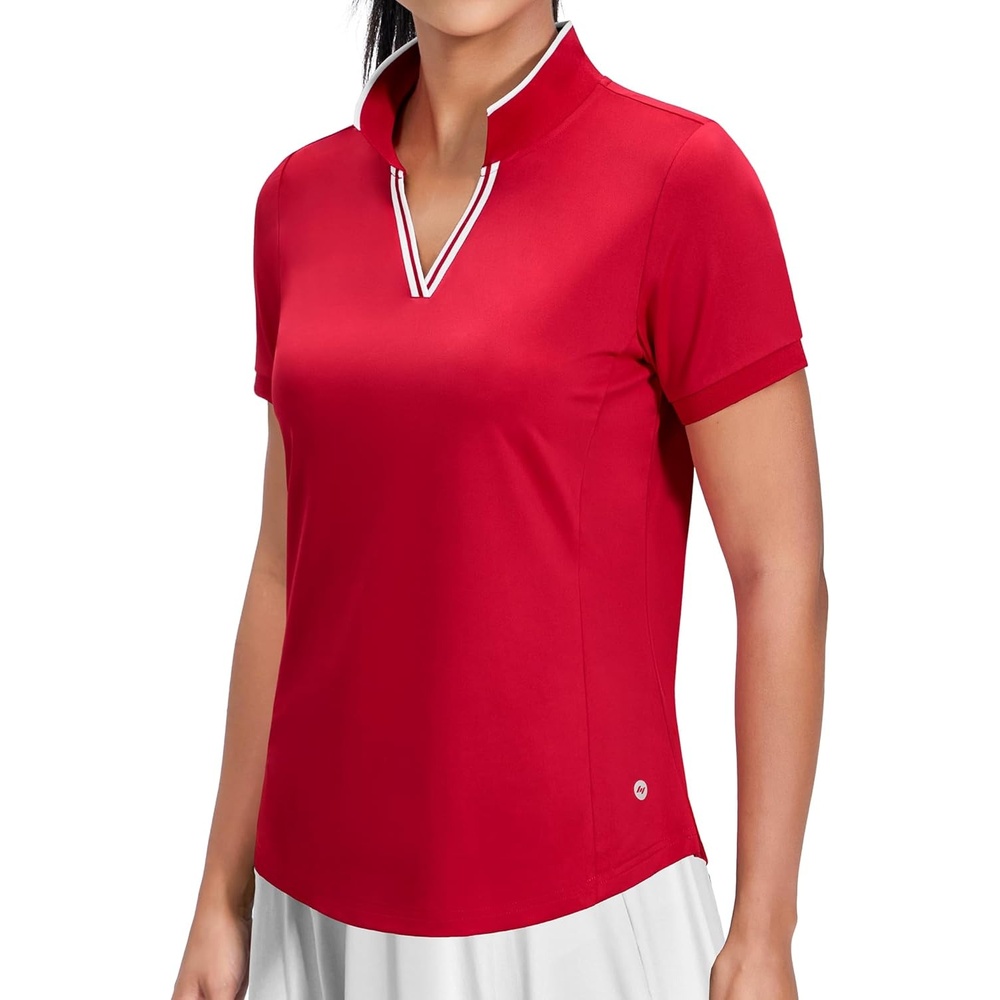 image:imageMIER VNeck Polo Shirts for Women Short Sleeve UPF 50 Sun Protection Golf Tennis Active Stretch Collared Shirt Tops Dry FitRedWhite