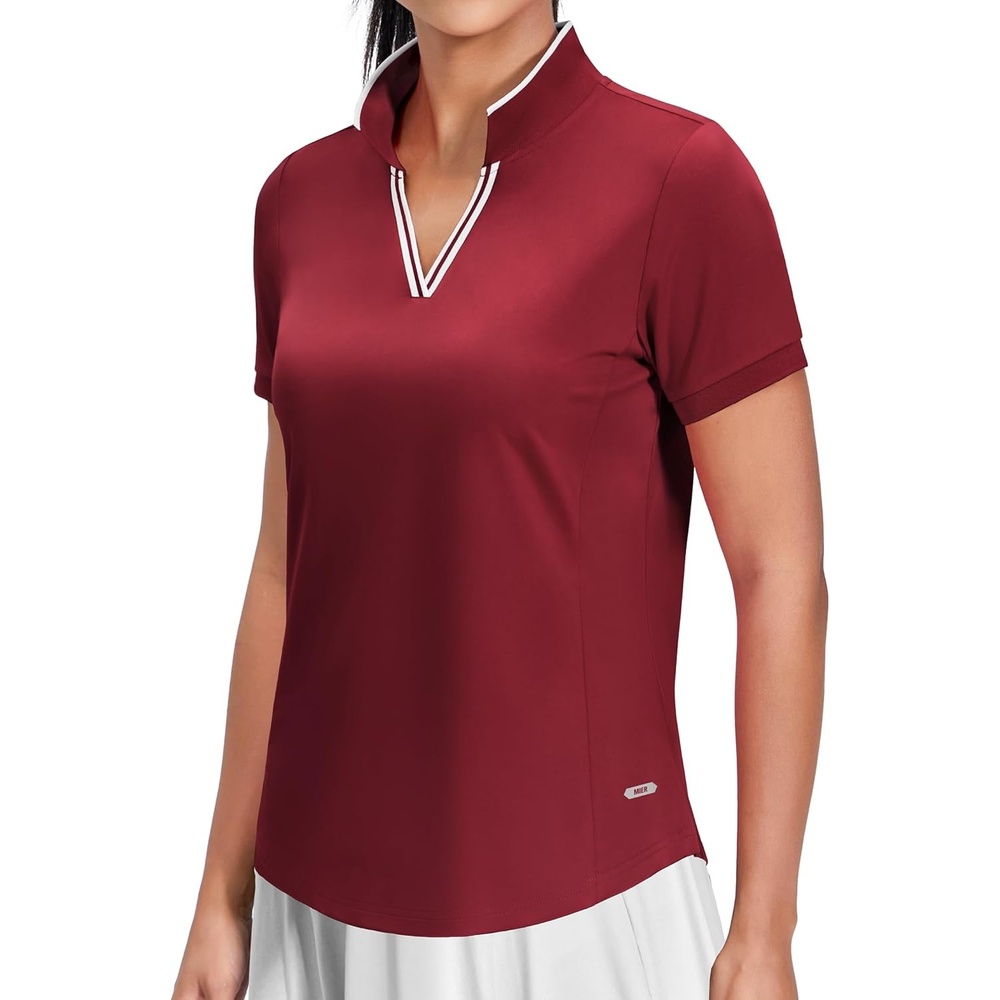 image:imageMIER VNeck Polo Shirts for Women Short Sleeve UPF 50 Sun Protection Golf Tennis Active Stretch Collared Shirt Tops Dry FitWineWhite