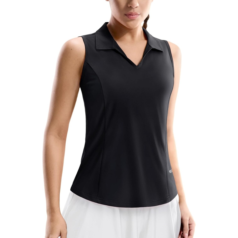 image:imageMIER Womens Sleeveless Golf Polo Shirts Dry Fit V Neck Collared Tank Tops Tennis Athletic UPF 50 Shirt for Workout CasualBlack