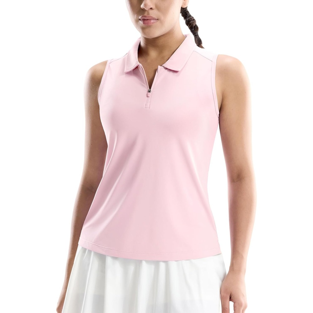 image:imageMIER Womens Sleeveless Golf Shirts Quarter Zip UPF 50 Collared Polo Tank Tops Quick Dry Zip Up Tennis Sports Active TeeLight Pink