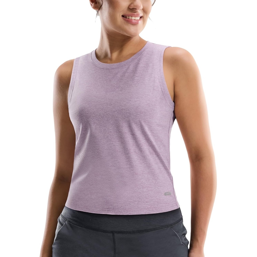image:imageMIER Womens Workout Tank Tops Dry Fit UltraSoft Sleeveless Athletic Gym Cropped Top Running Sports Yoga Active ShirtsHeather Lavender