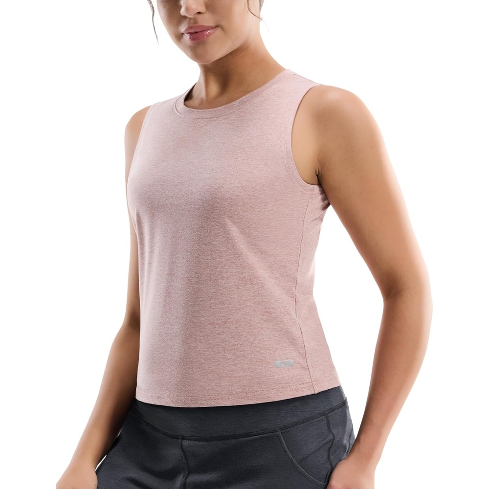 image:imageMIER Womens Workout Tank Tops Dry Fit UltraSoft Sleeveless Athletic Gym Cropped Top Running Sports Yoga Active ShirtsHeather Pink