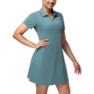 image:imageMIER Golf Dress for Women Short Sleeve V Neck Stretch Athletic Golfing Dresses Active Sports Outfits for Summer Zip PocketTeal Green