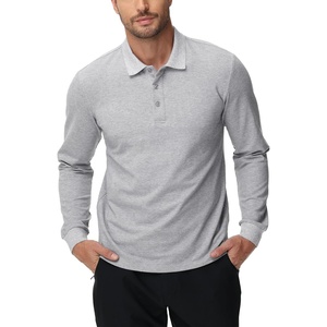 image:imageMIER Polo Shirts for Men Cotton Long Sleeve Golf Tennis Collared Shirt for Casual Work Travel 3 Buttons Ultra SoftHeather Light Grey