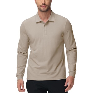 image:imageMIER Polo Shirts for Men Cotton Long Sleeve Golf Tennis Collared Shirt for Casual Work Travel 3 Buttons Ultra SoftKhaki