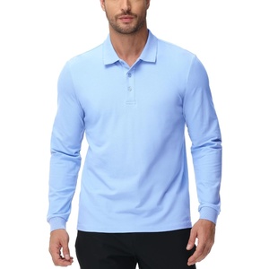 image:imageMIER Polo Shirts for Men Cotton Long Sleeve Golf Tennis Collared Shirt for Casual Work Travel 3 Buttons Ultra SoftLight Blue