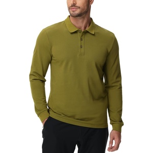 image:imageMIER Polo Shirts for Men Cotton Long Sleeve Golf Tennis Collared Shirt for Casual Work Travel 3 Buttons Ultra SoftOlive Green