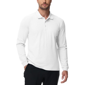 image:imageMIER Polo Shirts for Men Cotton Long Sleeve Golf Tennis Collared Shirt for Casual Work Travel 3 Buttons Ultra SoftWhite