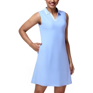 image:imageMIER Sleeveless Golf Dress for Women  V Neck Ribbed Stretch Polo Dresses with Zipper Pocket for Tennis Active amp Casual WearLight Blue
