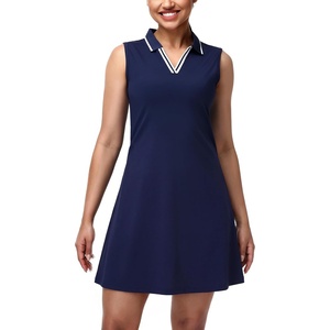 image:imageMIER Sleeveless Golf Dress for Women  V Neck Ribbed Stretch Polo Dresses with Zipper Pocket for Tennis Active amp Casual WearNavy
