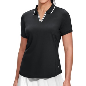 image:imageMIER VNeck Polo Shirts for Women Short Sleeve UPF 50 Sun Protection Golf Tennis Active Stretch Collared Shirt Tops Dry FitBlackWhite