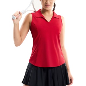 image:imageMIER Womens Sleeveless Golf Polo Shirts Dry Fit V Neck Collared Tank Tops Tennis Athletic UPF 50 Shirt for Workout CasualRed