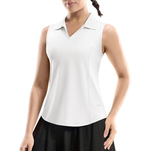 image:imageMIER Womens Sleeveless Golf Polo Shirts Dry Fit V Neck Collared Tank Tops Tennis Athletic UPF 50 Shirt for Workout CasualWhite