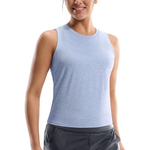 image:imageMIER Womens Workout Tank Tops Dry Fit UltraSoft Sleeveless Athletic Gym Cropped Top Running Sports Yoga Active ShirtsHeather Blue
