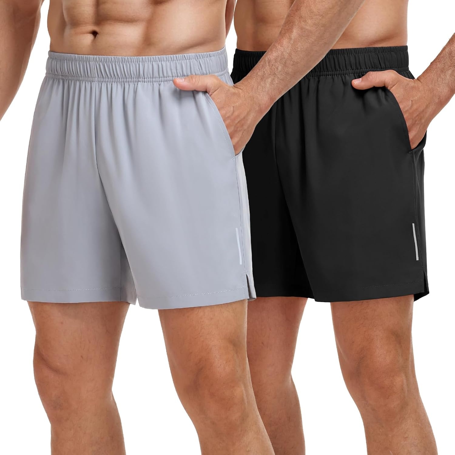 image:imageMIER Mens 5 Inch Inseam Shorts for Athletic Running Workout Lightweight Dry Fit Gym Fitness Shorts with Pockets 2 PackBlackLight Grey