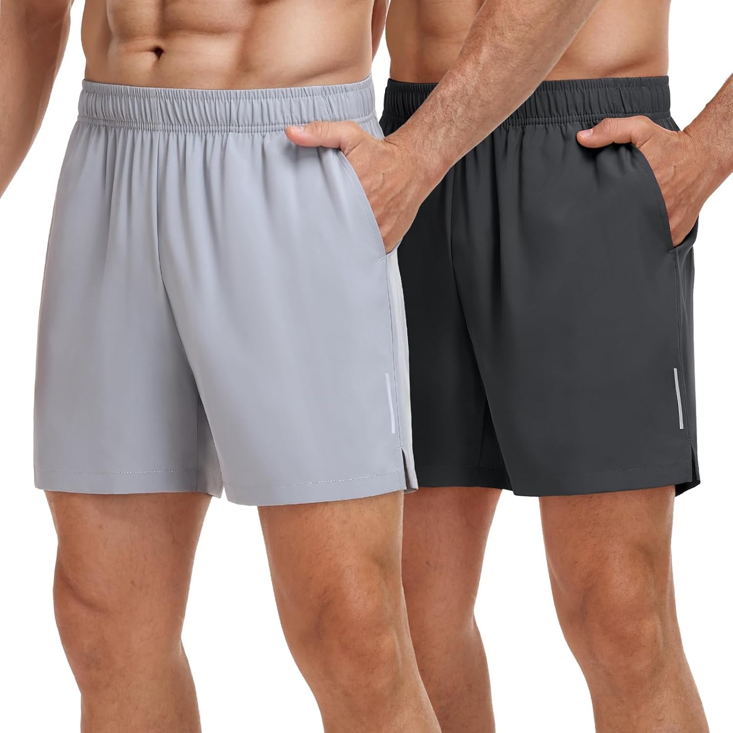 image:imageMIER Mens 5 Inch Inseam Shorts for Athletic Running Workout Lightweight Dry Fit Gym Fitness Shorts with Pockets 2 PackDark GreyLight Grey