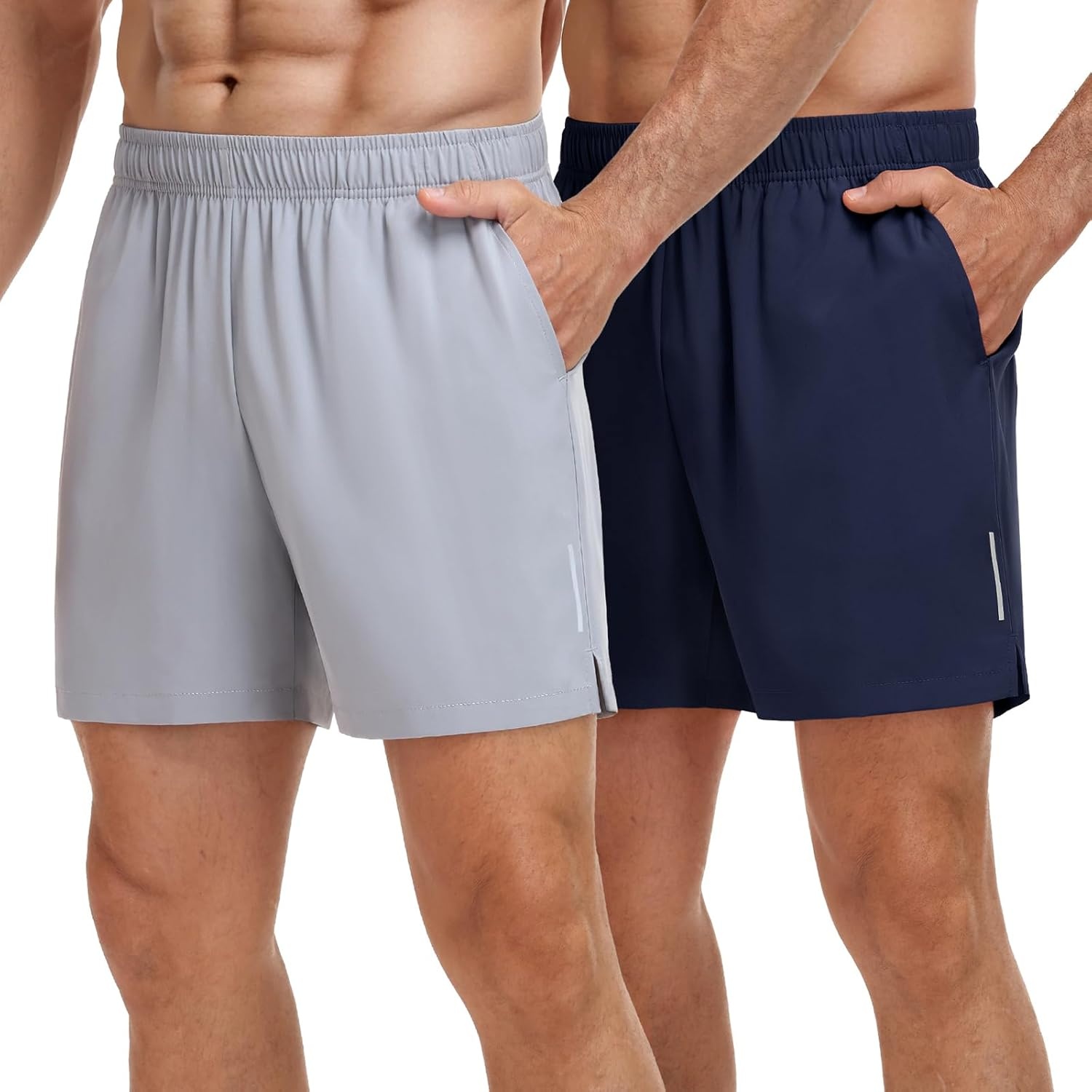 image:imageMIER Mens 5 Inch Inseam Shorts for Athletic Running Workout Lightweight Dry Fit Gym Fitness Shorts with Pockets 2 PackNavyLight Grey