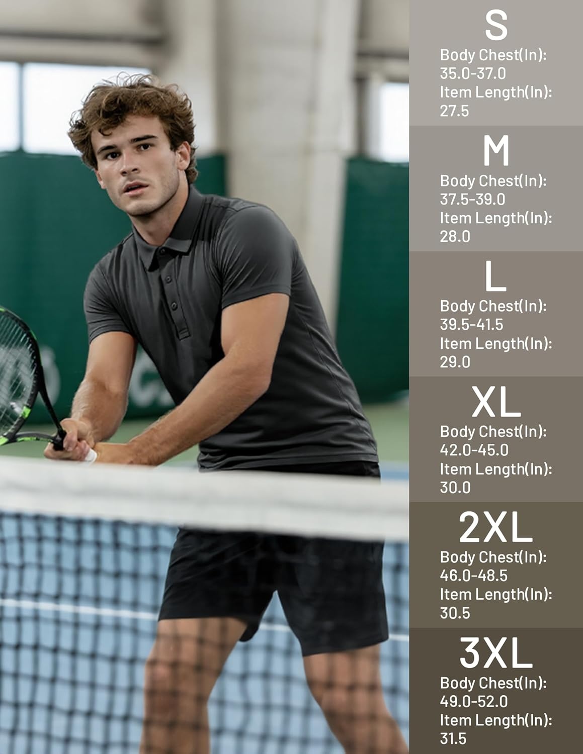 image:imageMIER Mens Quick Dry Polo Shirts Polyester Casual Collared Tennis Shirts MoistureWicking Short SleeveDark Grey
