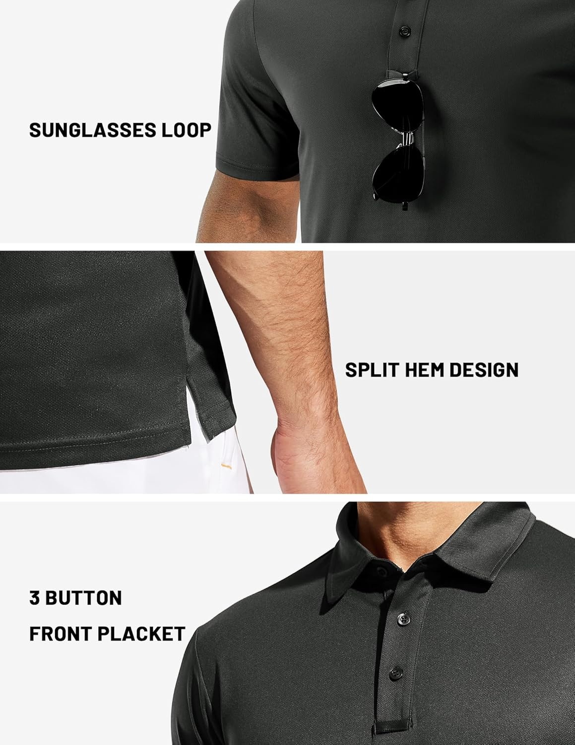 image:imageMIER Mens Quick Dry Polo Shirts Polyester Casual Collared Tennis Shirts MoistureWicking Short SleeveDark Grey