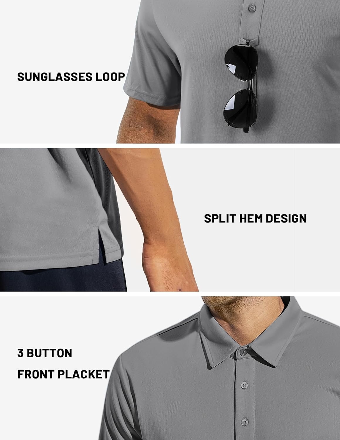 image:imageMIER Mens Quick Dry Polo Shirts Polyester Casual Collared Tennis Shirts MoistureWicking Short SleeveGrey