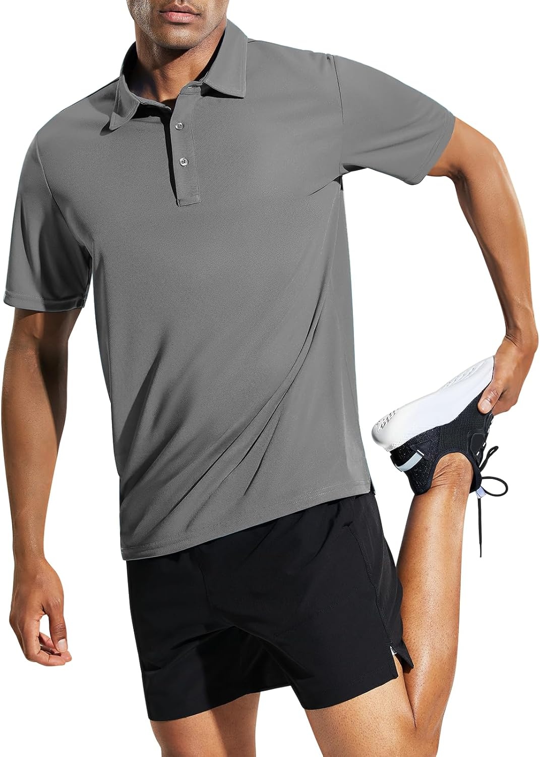 image:imageMIER Mens Quick Dry Polo Shirts Polyester Casual Collared Tennis Shirts MoistureWicking Short SleeveGrey