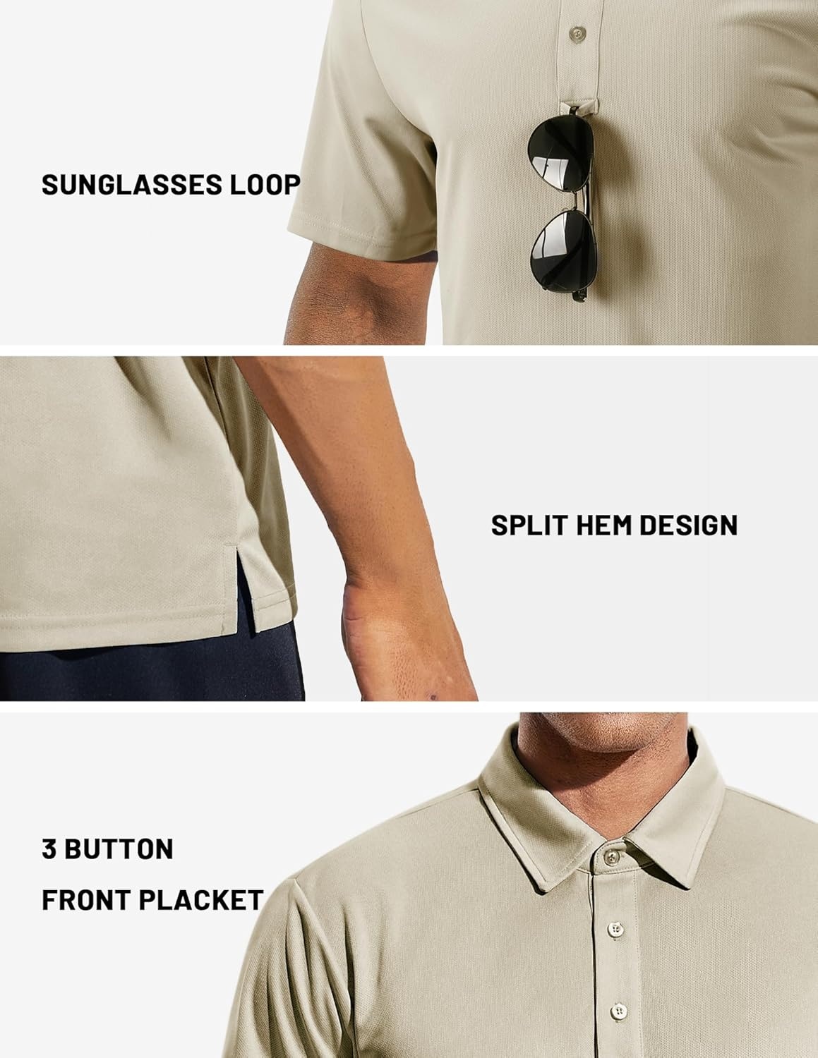 image:imageMIER Mens Quick Dry Polo Shirts Polyester Casual Collared Tennis Shirts MoistureWicking Short SleeveKhaki