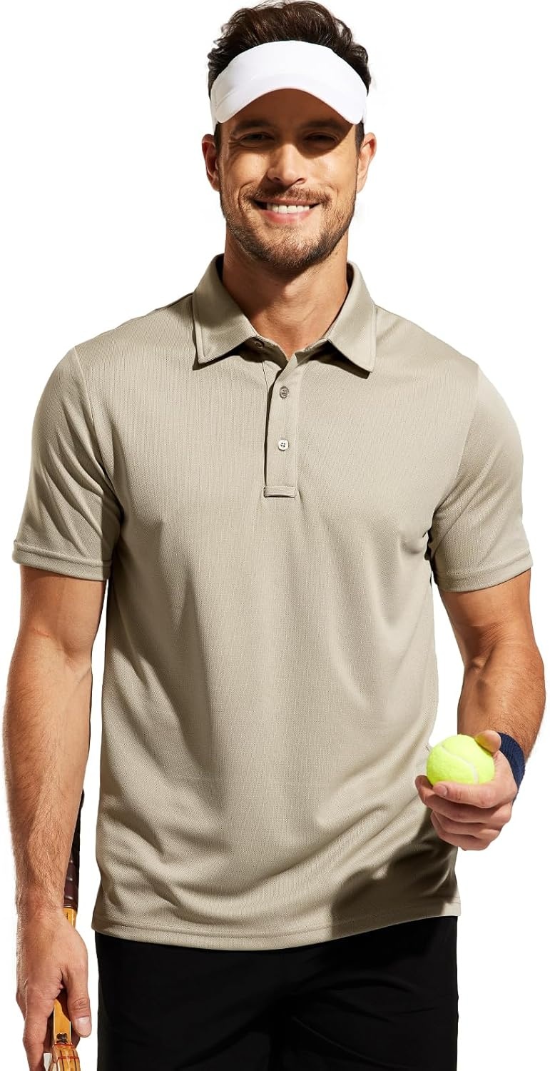 image:imageMIER Mens Quick Dry Polo Shirts Polyester Casual Collared Tennis Shirts MoistureWicking Short SleeveKhaki
