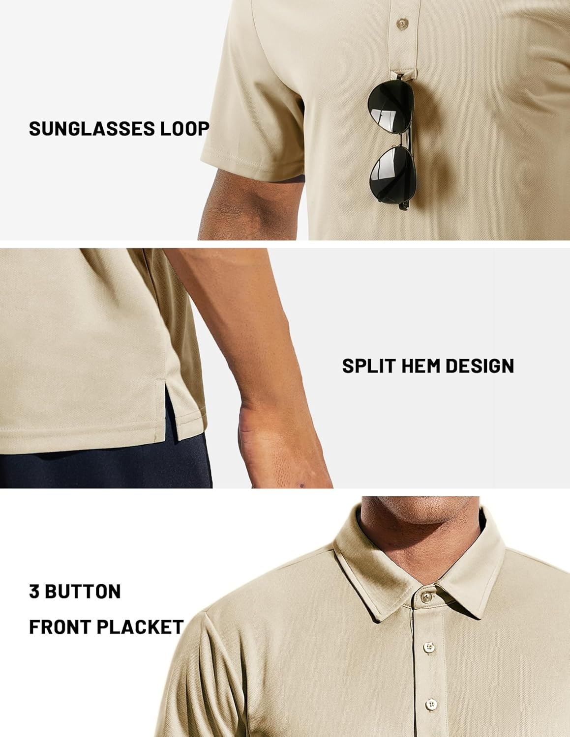 image:imageMIER Mens Quick Dry Polo Shirts Polyester Casual Collared Tennis Shirts MoistureWicking Short SleeveKhaki