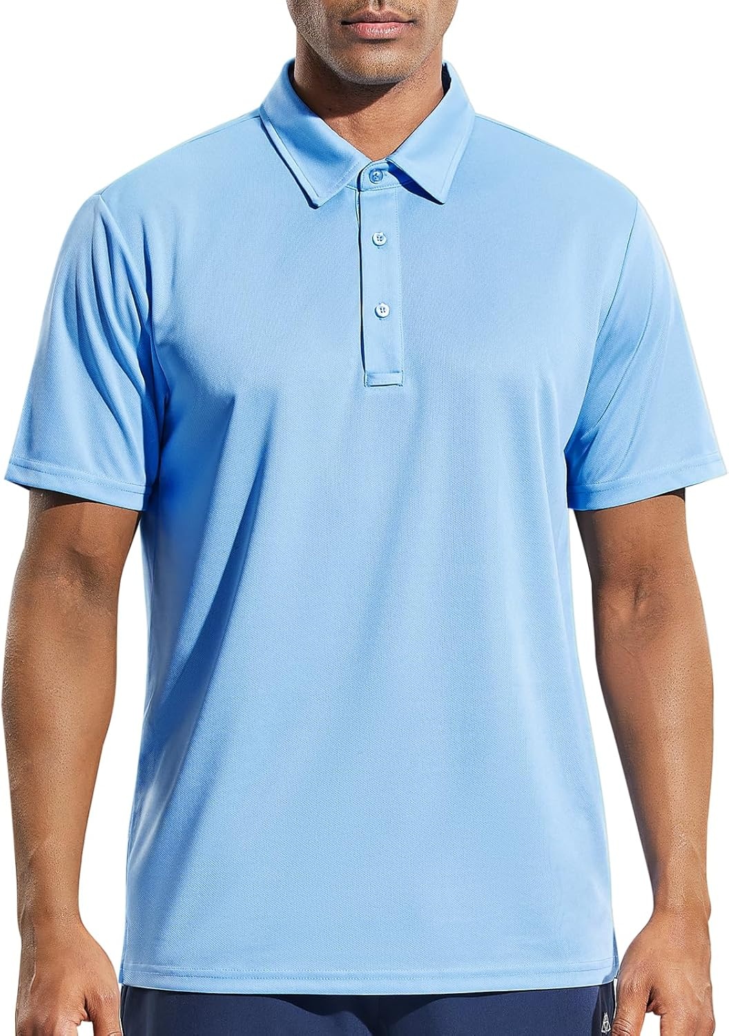 image:imageMIER Mens Quick Dry Polo Shirts Polyester Casual Collared Tennis Shirts MoistureWicking Short SleeveLight Blue