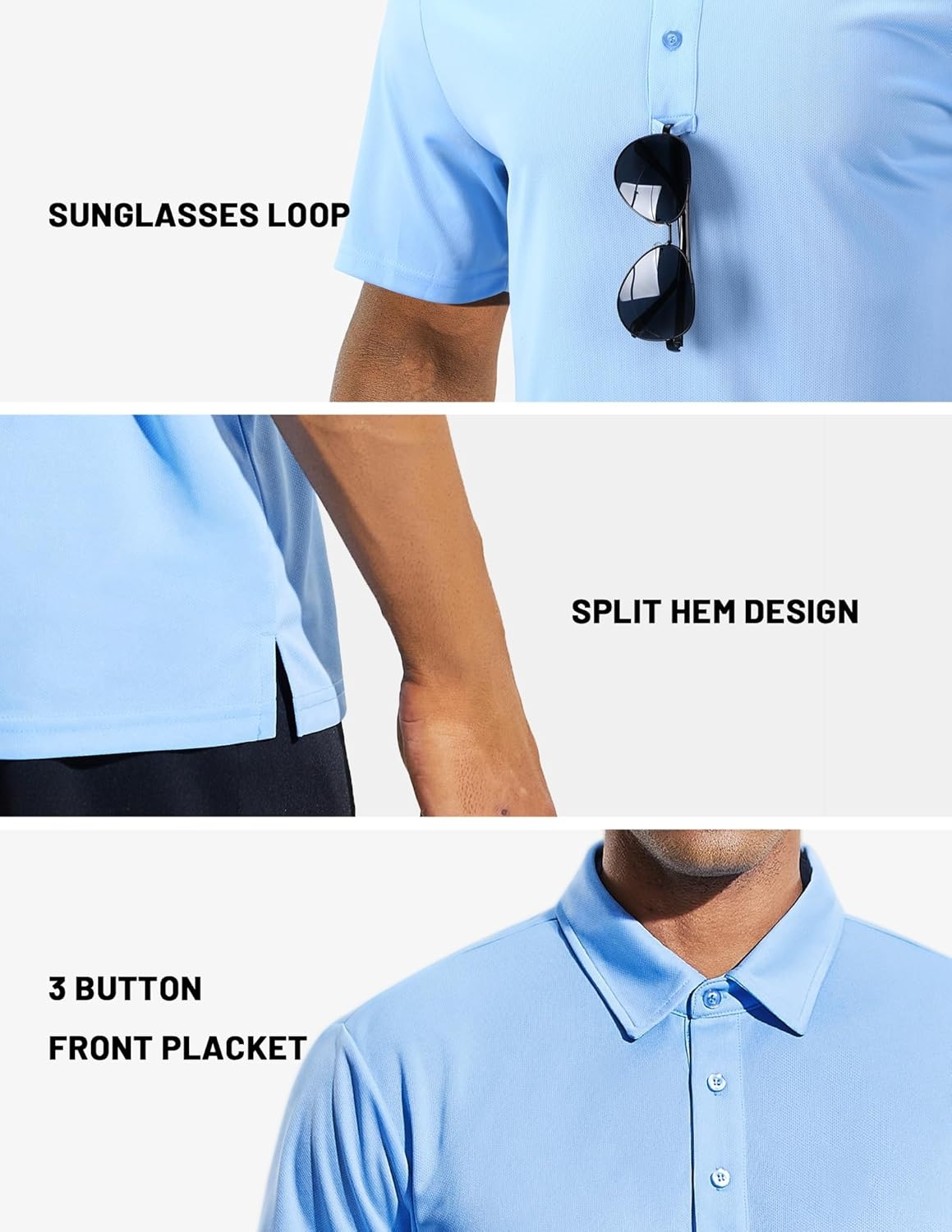 image:imageMIER Mens Quick Dry Polo Shirts Polyester Casual Collared Tennis Shirts MoistureWicking Short SleeveLight Blue