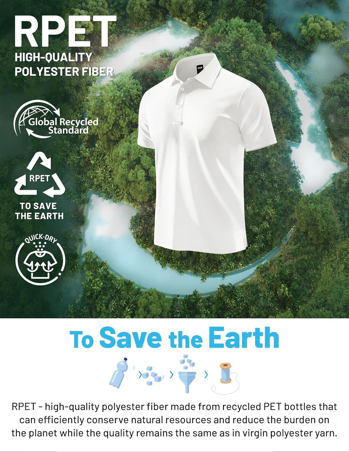 image:imageMIER Mens Quick Dry Polo Shirts Polyester Casual Collared Tennis Shirts MoistureWicking Short SleeveWhite