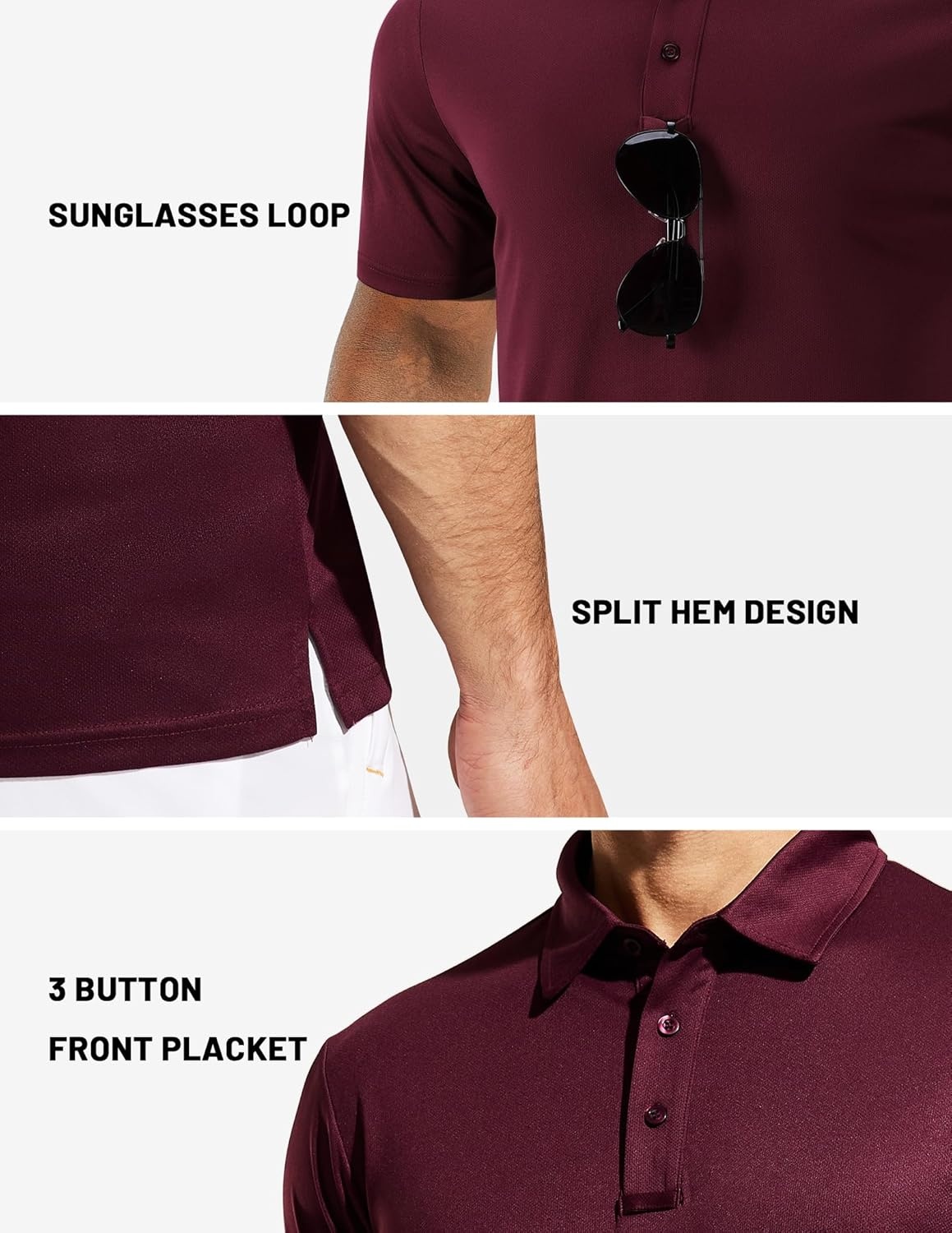 image:imageMIER Mens Quick Dry Polo Shirts Polyester Casual Collared Tennis Shirts MoistureWicking Short SleeveWine Red