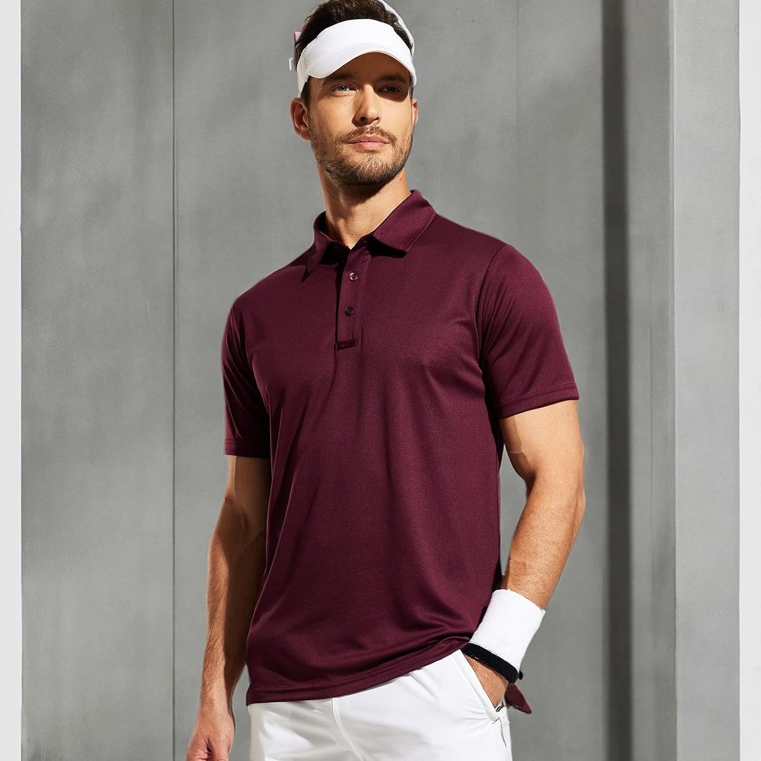 image:imageMIER Mens Quick Dry Polo Shirts Polyester Casual Collared Tennis Shirts MoistureWicking Short SleeveWine Red