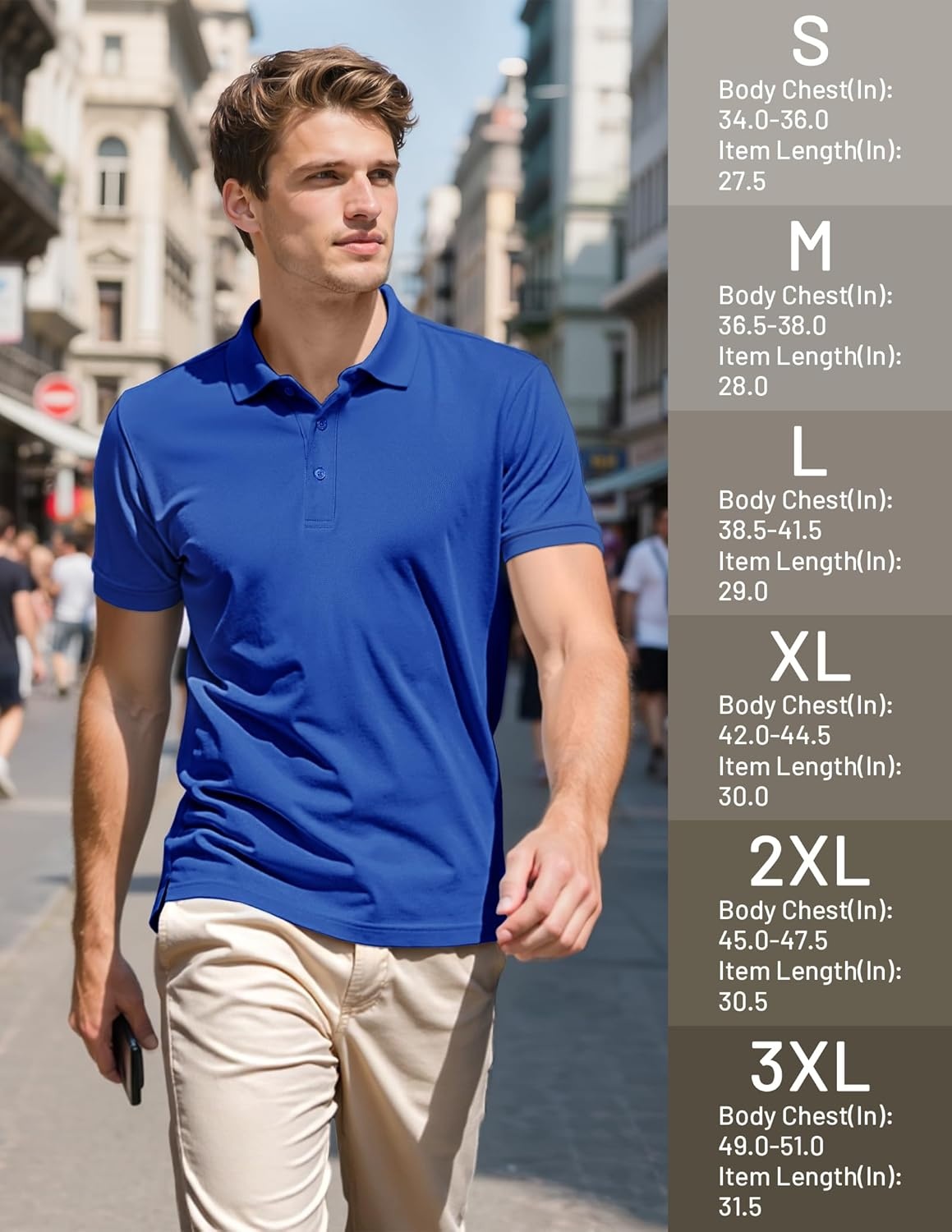 image:imageMIER Polo Shirts for Men Cotton Short Sleeve Golf Tennis Collared Shirt for Casual Work Travel 3 Buttons Ultra SoftBlue