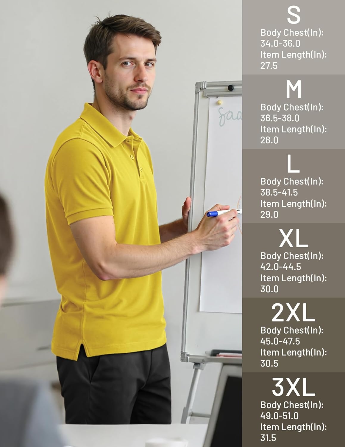 image:imageMIER Polo Shirts for Men Cotton Short Sleeve Golf Tennis Collared Shirt for Casual Work Travel 3 Buttons Ultra SoftGold