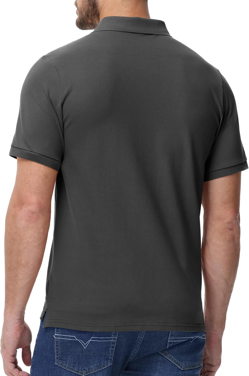 image:imageMIER Polo Shirts for Men Cotton Short Sleeve Golf Tennis Collared Shirt for Casual Work Travel 3 Buttons Ultra SoftGrey