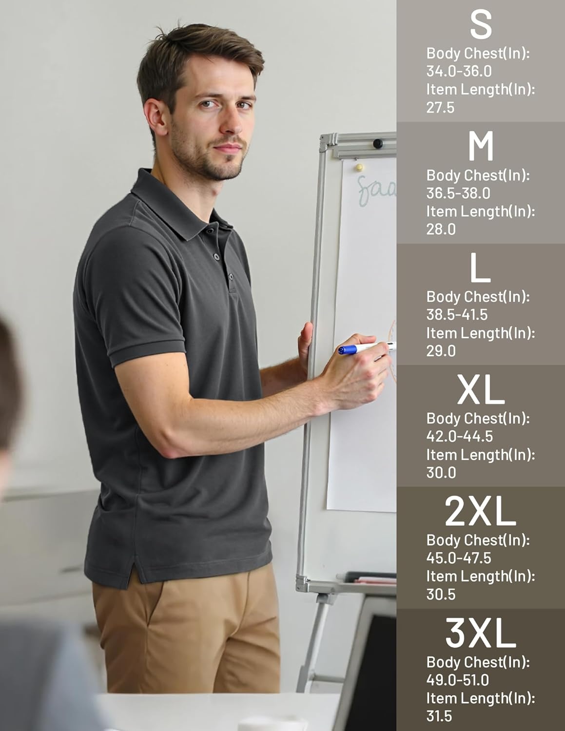 image:imageMIER Polo Shirts for Men Cotton Short Sleeve Golf Tennis Collared Shirt for Casual Work Travel 3 Buttons Ultra SoftGrey