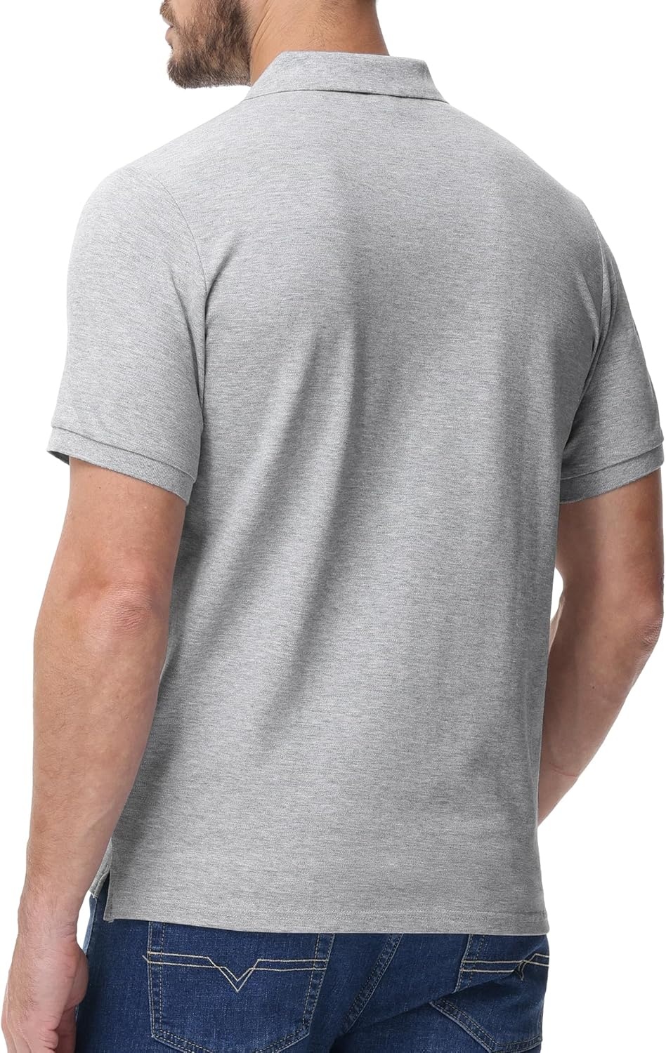 image:imageMIER Polo Shirts for Men Cotton Short Sleeve Golf Tennis Collared Shirt for Casual Work Travel 3 Buttons Ultra SoftHeather Light Grey