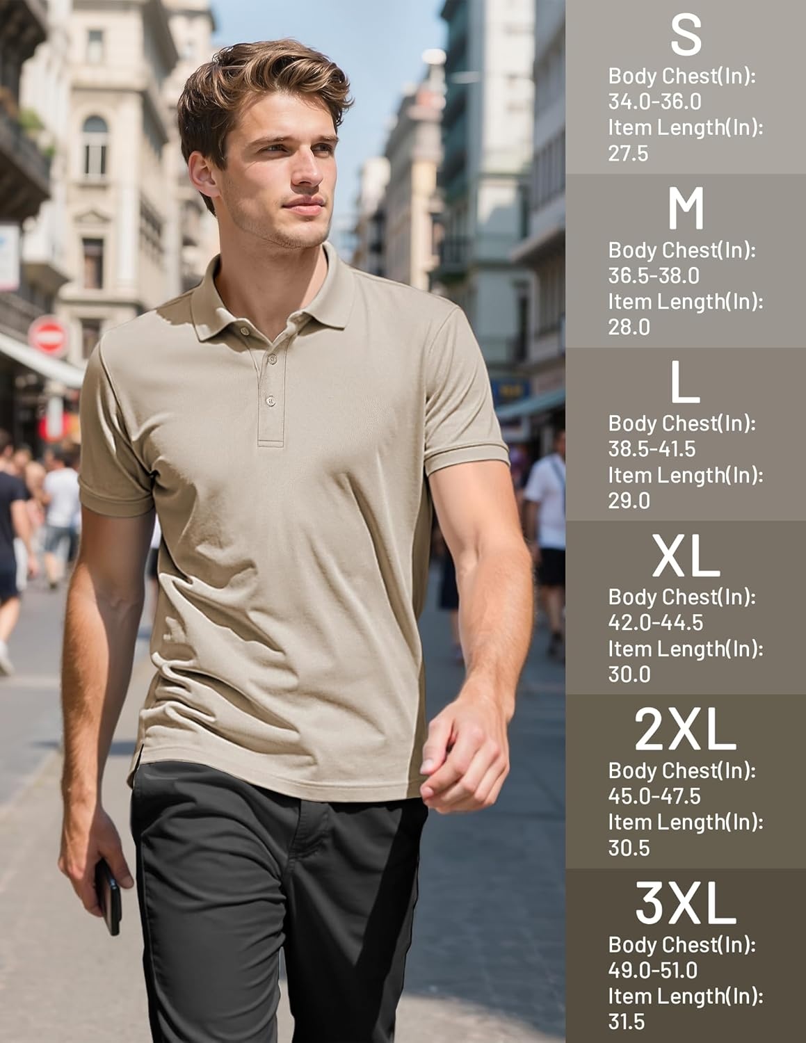 image:imageMIER Polo Shirts for Men Cotton Short Sleeve Golf Tennis Collared Shirt for Casual Work Travel 3 Buttons Ultra SoftKhaki