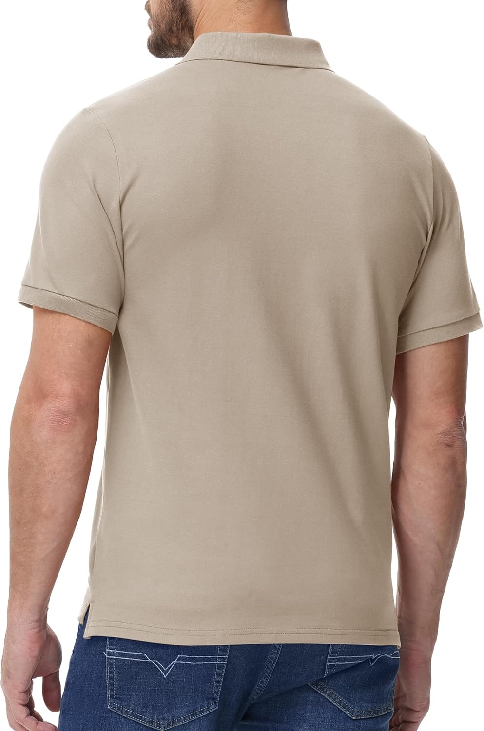 image:imageMIER Polo Shirts for Men Cotton Short Sleeve Golf Tennis Collared Shirt for Casual Work Travel 3 Buttons Ultra SoftKhaki